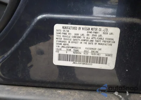 2008 Infiniti Ex35 Journey z USA, uszkodzony, nr VIN JNKAJ09F68M362233